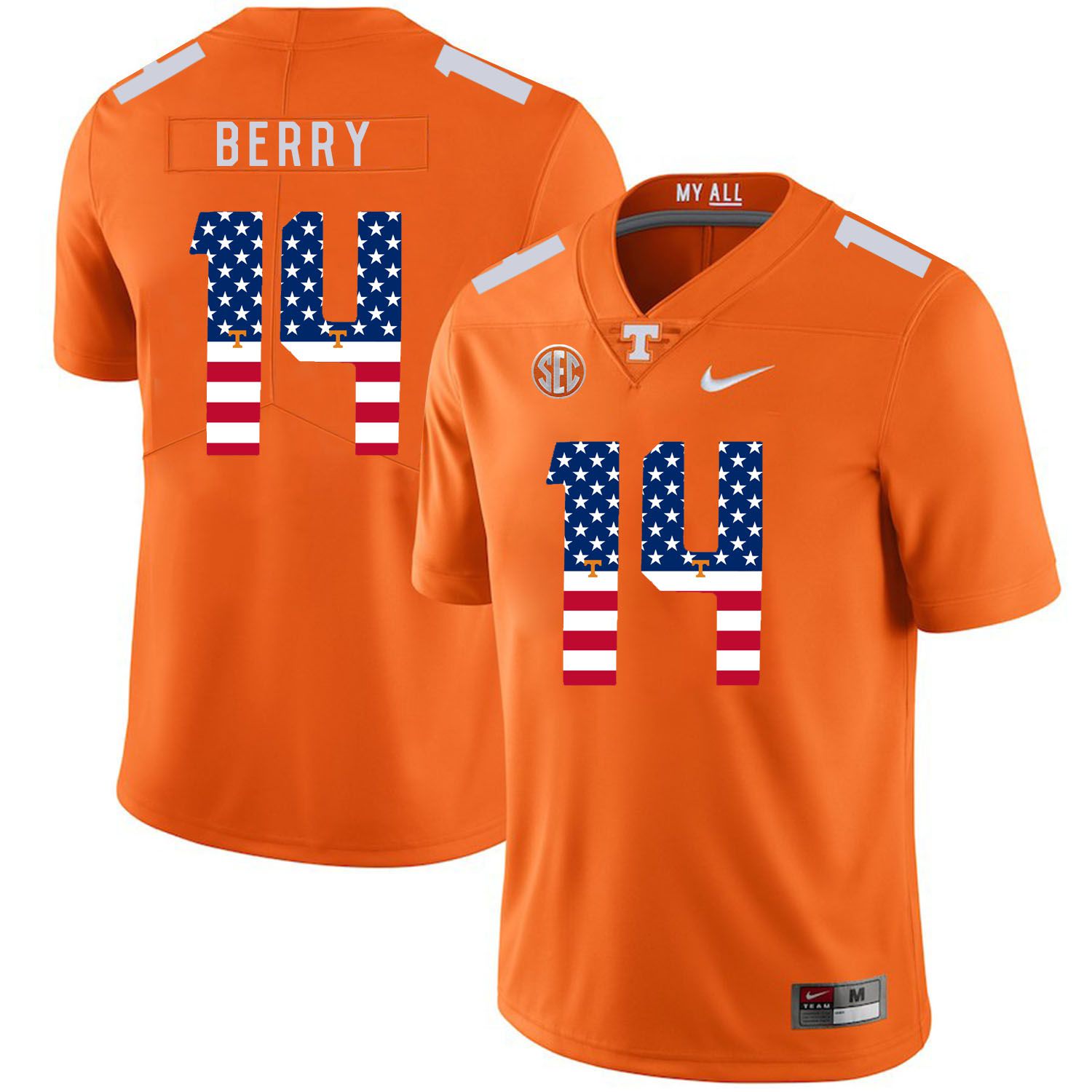 Men Tennessee Volunteers 14 Berry Orange Flag Customized NCAA Jerseys